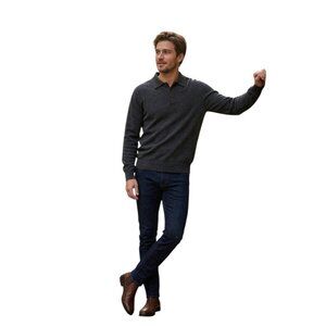 Joseph & Lyman 100% Cashmere Polo Sweater Gray Charcoal Mens Small 3-Button